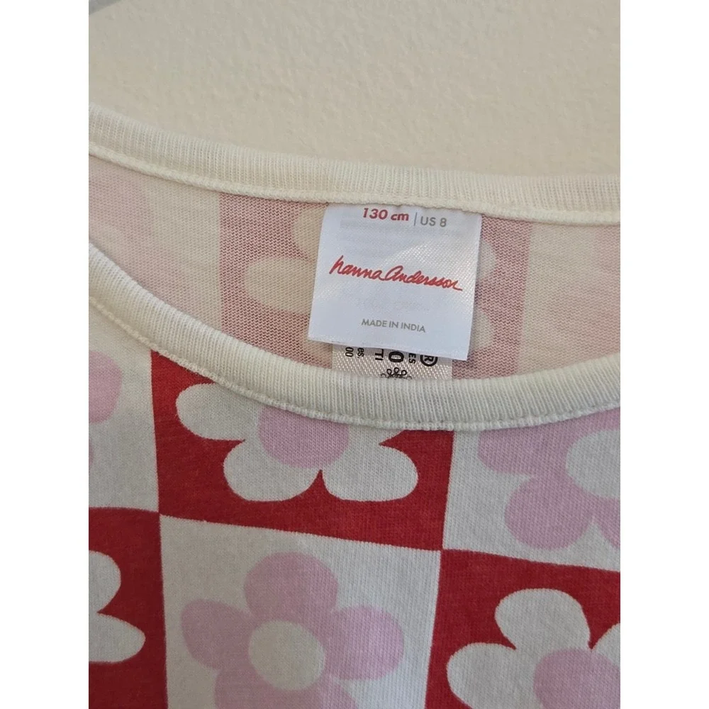 Hanna Andersson Girls Red Pink‎ Checkered Floral Tiered Long Sleeve Dress Size 8